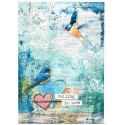 Papier ryżowy Ciao Bella A4 21*29,7cm CBRP 013   ptaszki, niebieskie